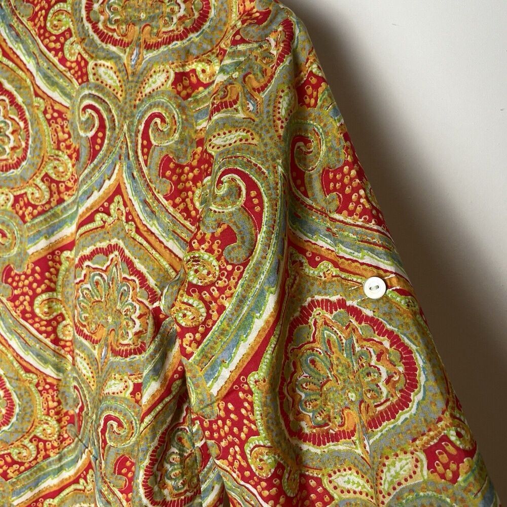 J. McLaughlin Tunic Top Sz XS Teal‎ Orange Paisley 3/4 Sleeves Mandarin C…​ - Picture 5 of 8